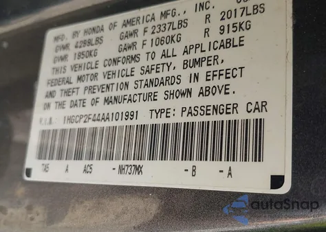 2010 Honda Accord 2.4 Lx-P z USA, uszkodzony, nr VIN 1HGCP2F44AA101991
